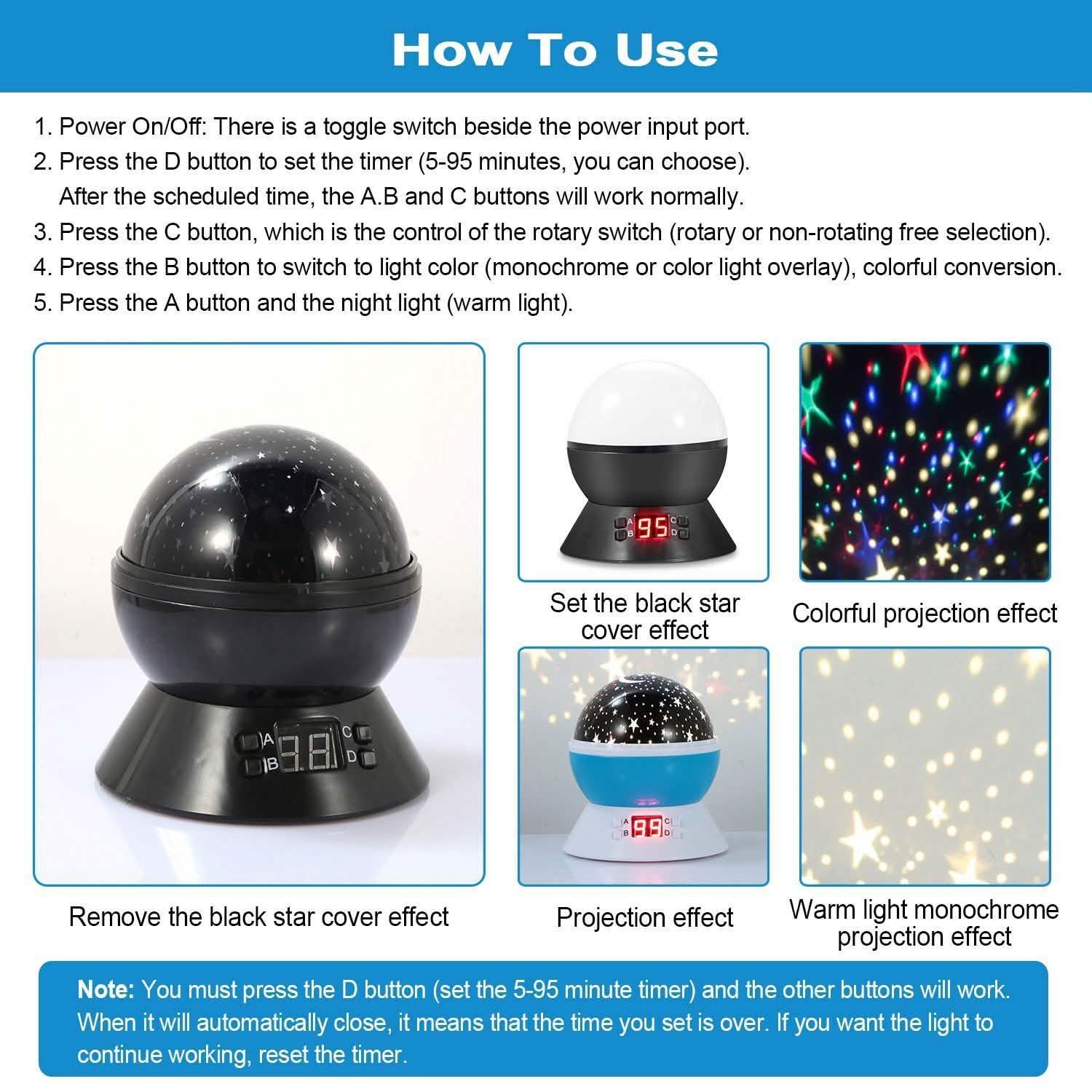 Star Moon LED Projector Lamp Kids Night Light Indoor Lighting - Tophatter Daily Deals