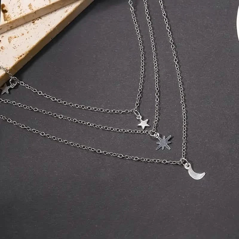 Star Moon Multi-layer Pendant Necklace Necklaces - Tophatter Daily Deals