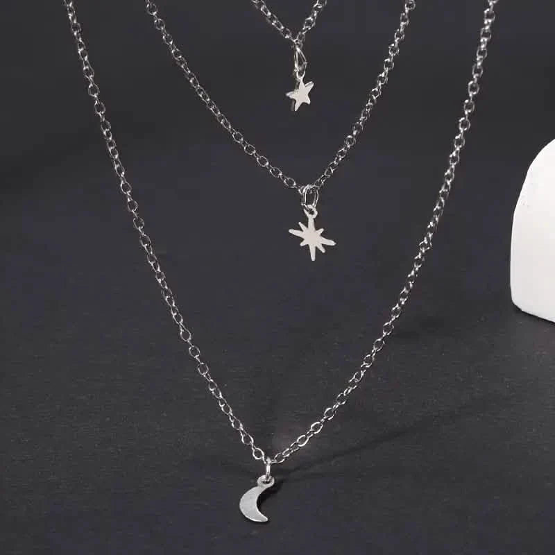 Star Moon Multi-layer Pendant Necklace Necklaces - Tophatter Daily Deals
