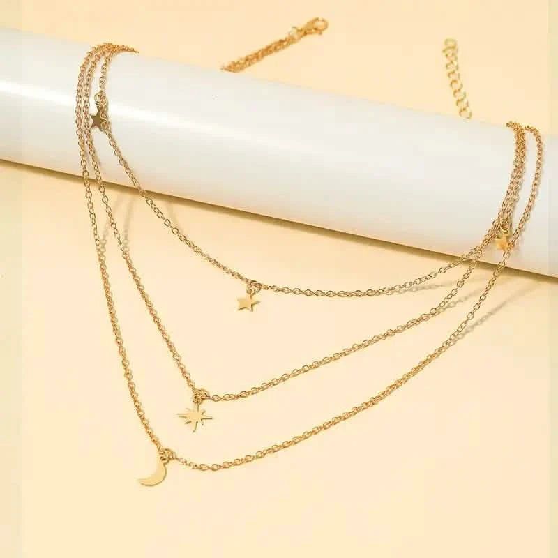 Star Moon Multi-layer Pendant Necklace Necklaces - Tophatter Daily Deals