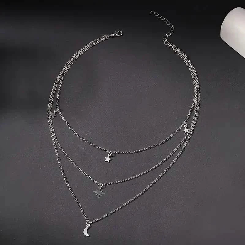 Star Moon Multi-layer Pendant Necklace Necklaces - Tophatter Daily Deals