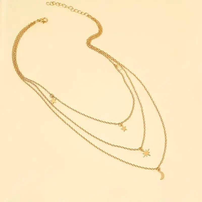 Star Moon Multi-layer Pendant Necklace Necklaces - Tophatter Daily Deals