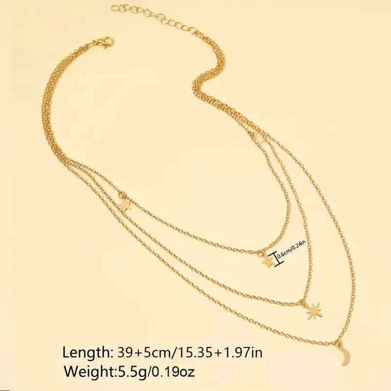 Star Moon Multi-layer Pendant Necklace Necklaces - Tophatter Daily Deals