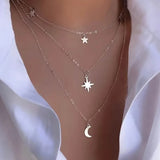 Star Moon Multi-layer Pendant Necklace Silver Necklaces - Tophatter Daily Deals
