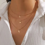 Star Moon Multi-layer Pendant Necklace Gold Necklaces - Tophatter Daily Deals