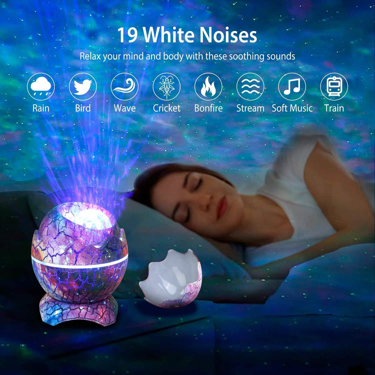 Star Project Lamp Galaxy Light Dinosaur Egg with Wireless Speaker and Remote Control Indoor Lighting - Tophatter Daily Deals
