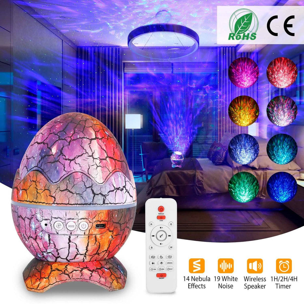 Star Project Lamp Galaxy Light Dinosaur Egg with Wireless Speaker and Remote Control Indoor Lighting - Tophatter Daily Deals