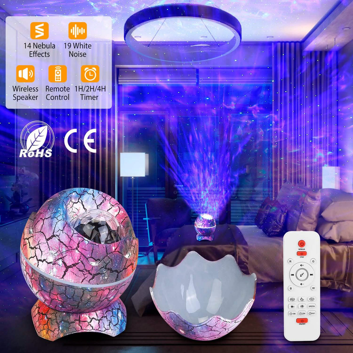 Star Project Lamp Galaxy Light Dinosaur Egg with Wireless Speaker and Remote Control Indoor Lighting - Tophatter Daily Deals