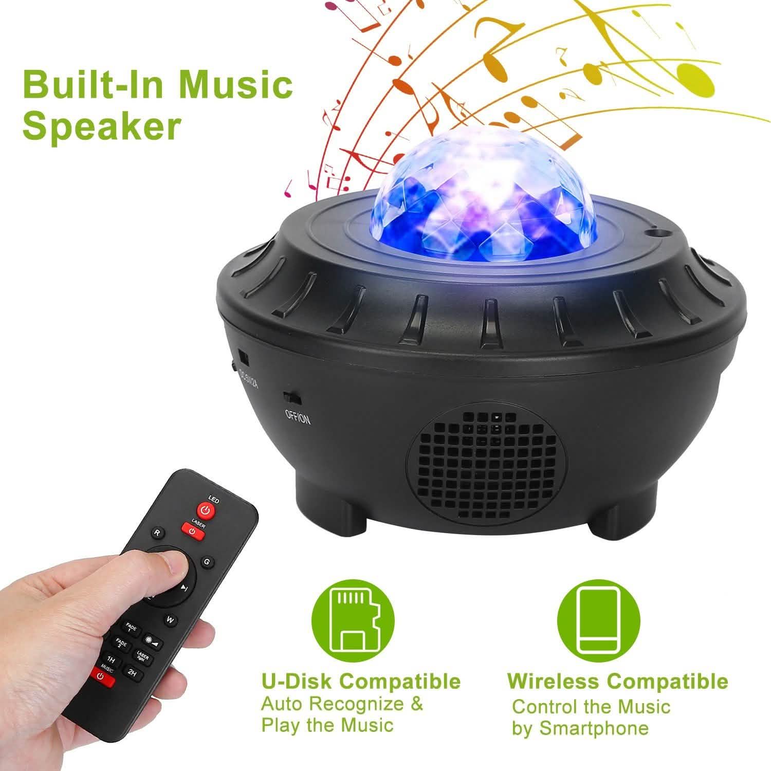 Star Projector Lamp RGBW Wireless Music Speaker Night Light Indoor Lighting - Tophatter Daily Deals