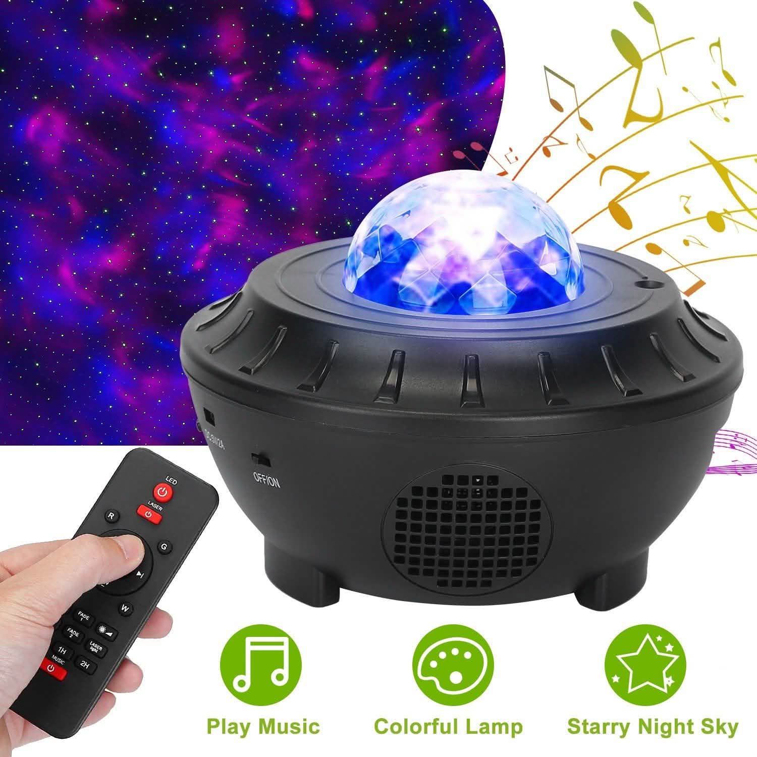 Star Projector Lamp RGBW Wireless Music Speaker Night Light Indoor Lighting - Tophatter Daily Deals