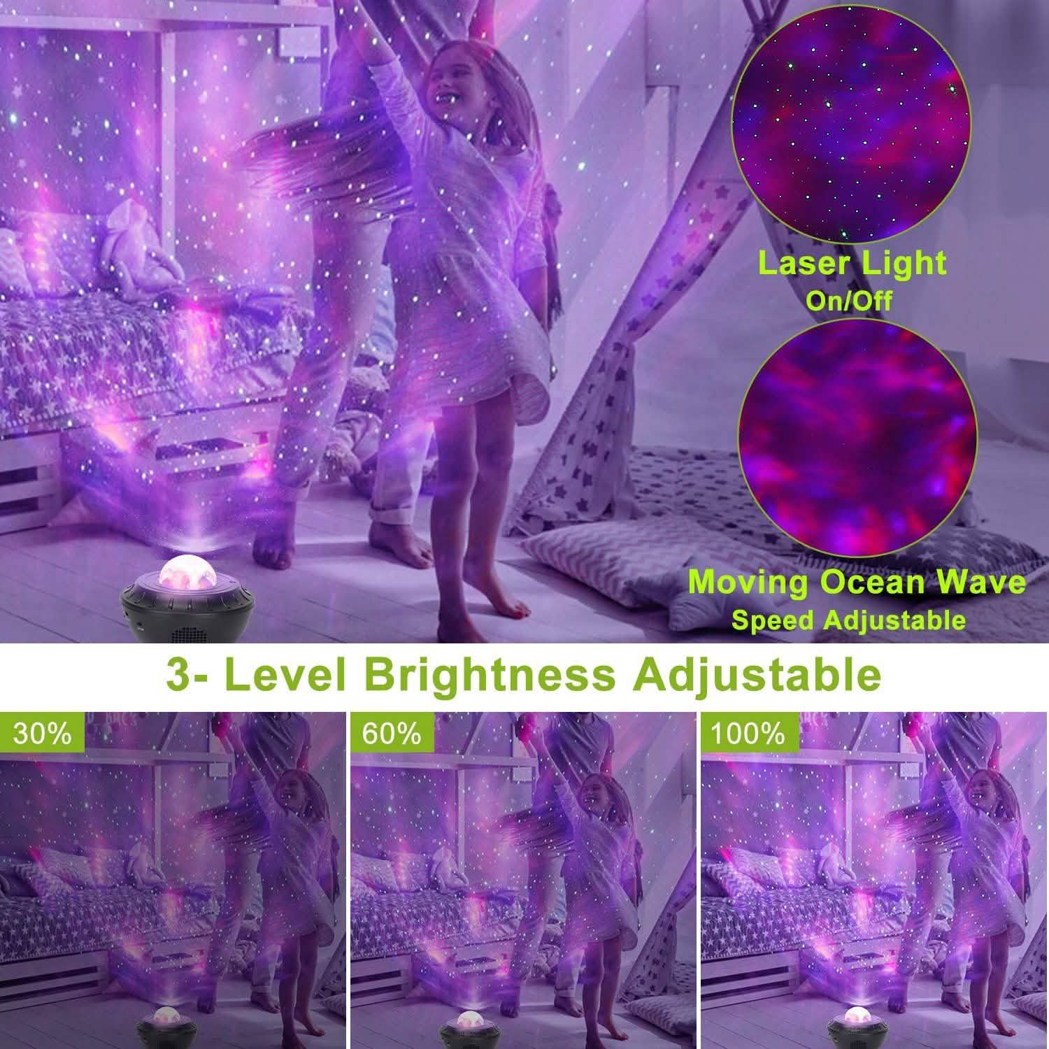 Star Projector Lamp RGBW Wireless Music Speaker Night Light Indoor Lighting - Tophatter Daily Deals