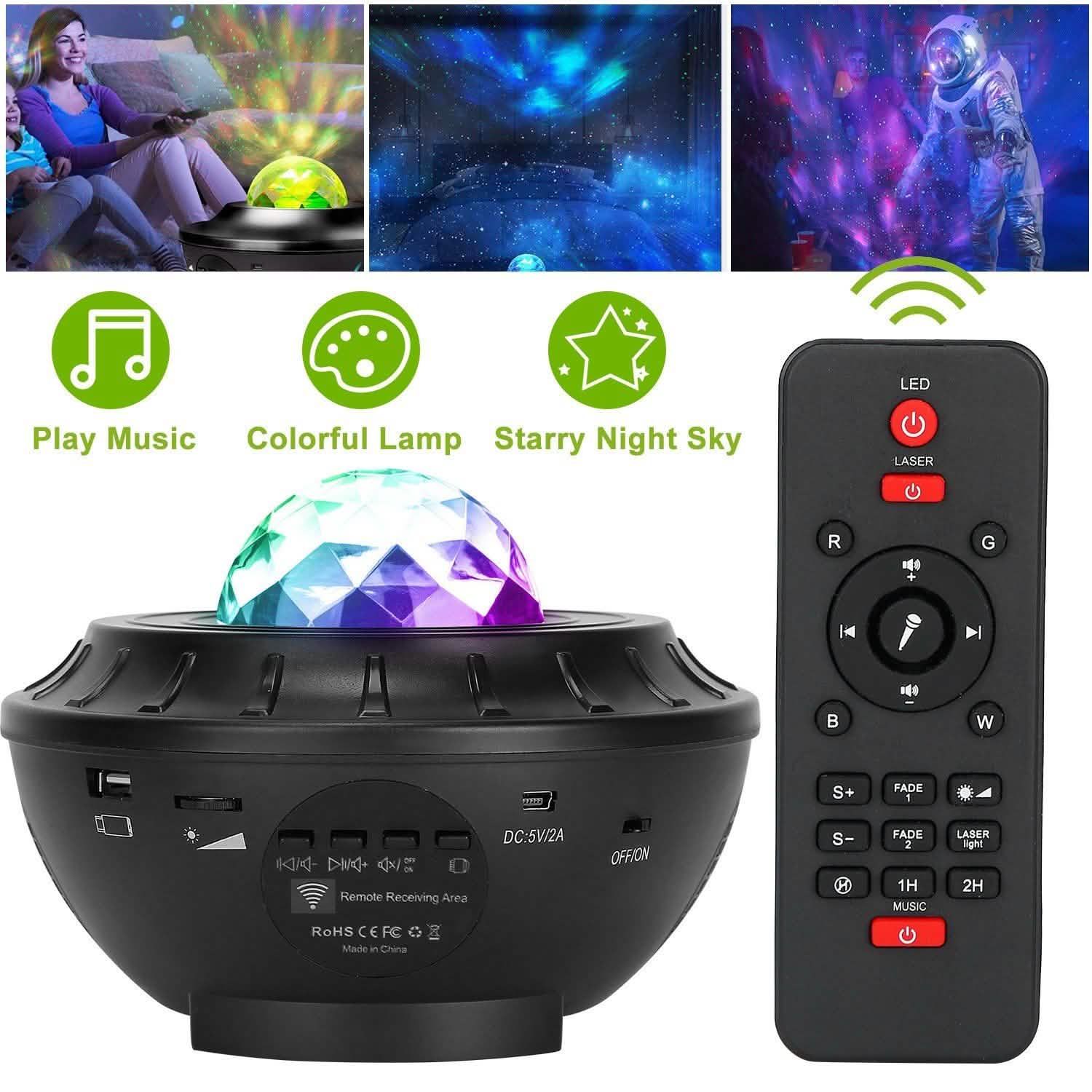 Star Projector Lamp RGBW Wireless Music Speaker Night Light Indoor Lighting - Tophatter Daily Deals