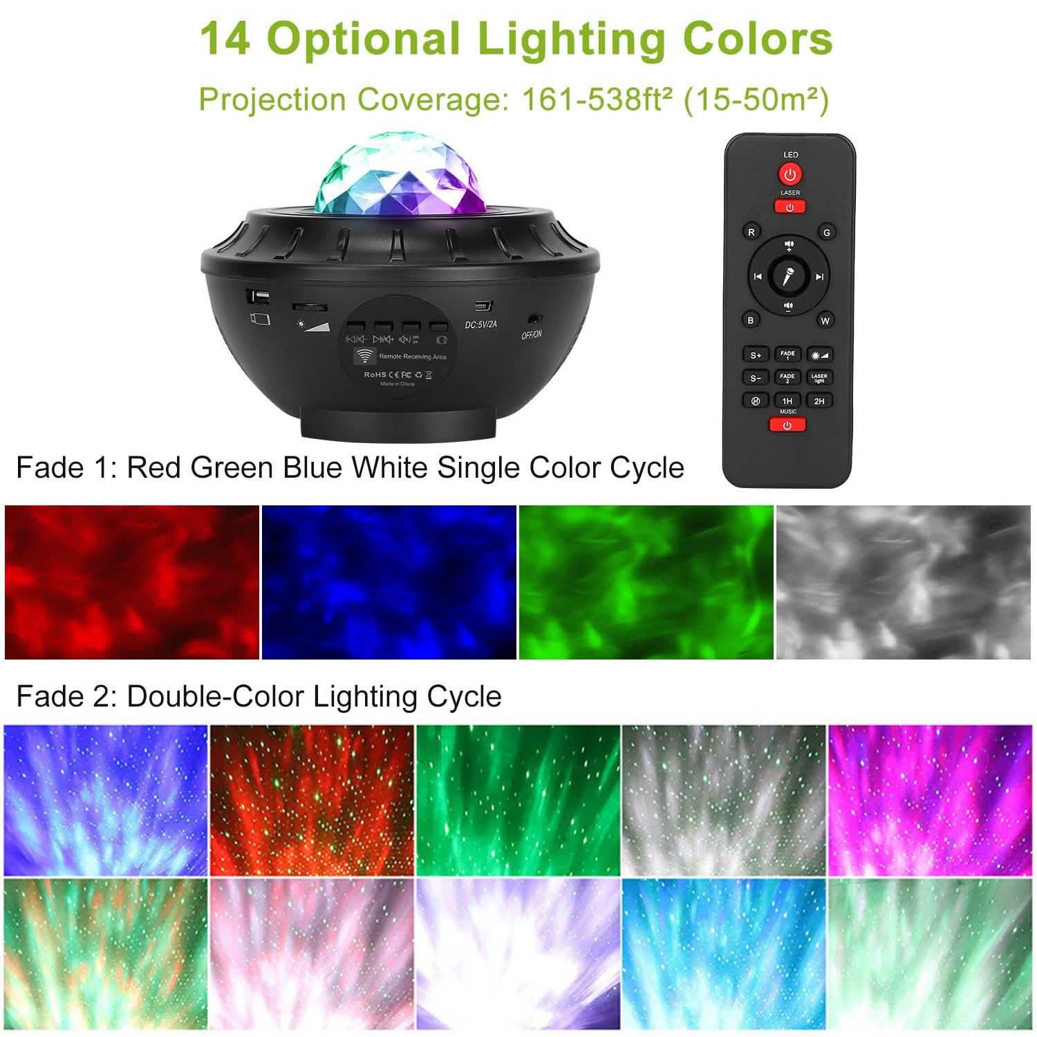 Star Projector Lamp RGBW Wireless Music Speaker Night Light Indoor Lighting - Tophatter Daily Deals