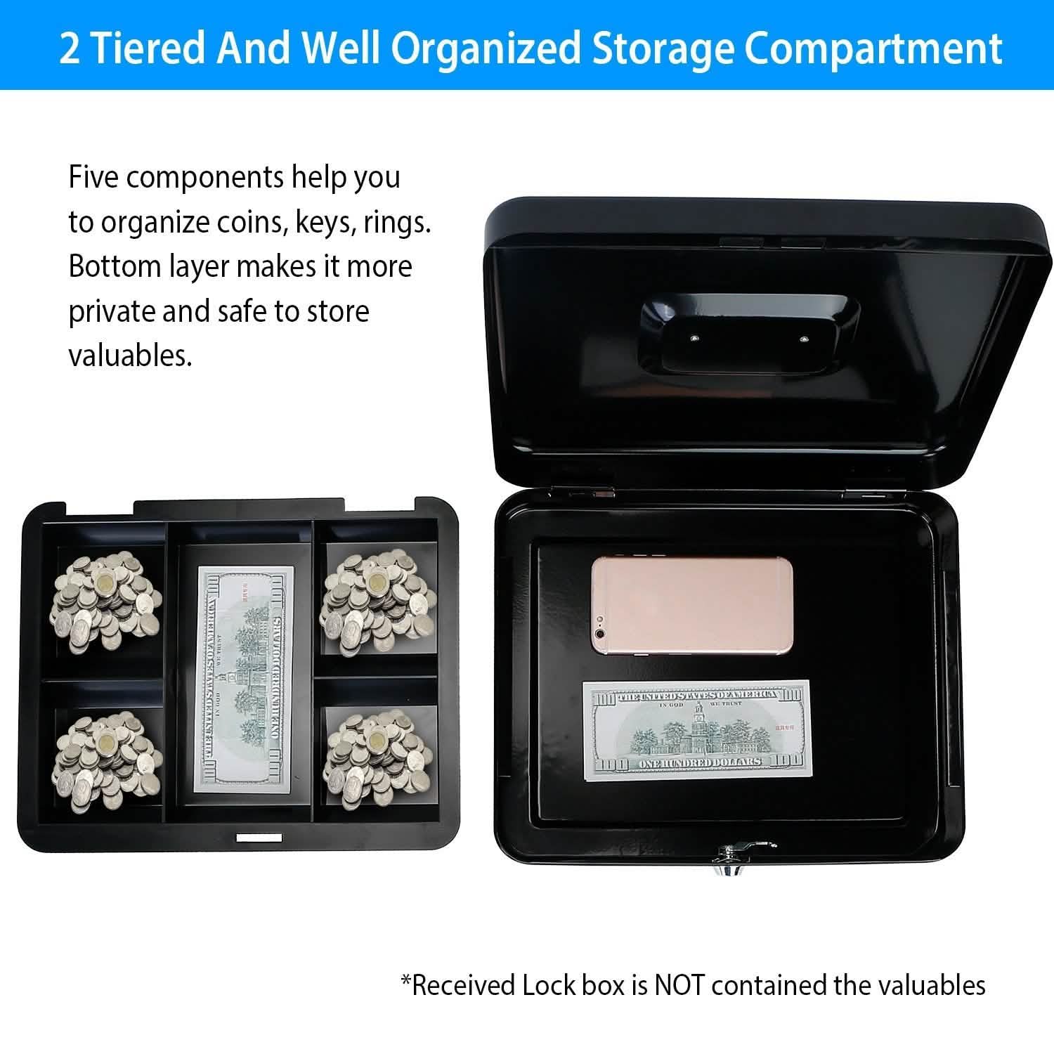 Steel Cash Box with Removable Tray Storage & Organization - Tophatter Daily Deals