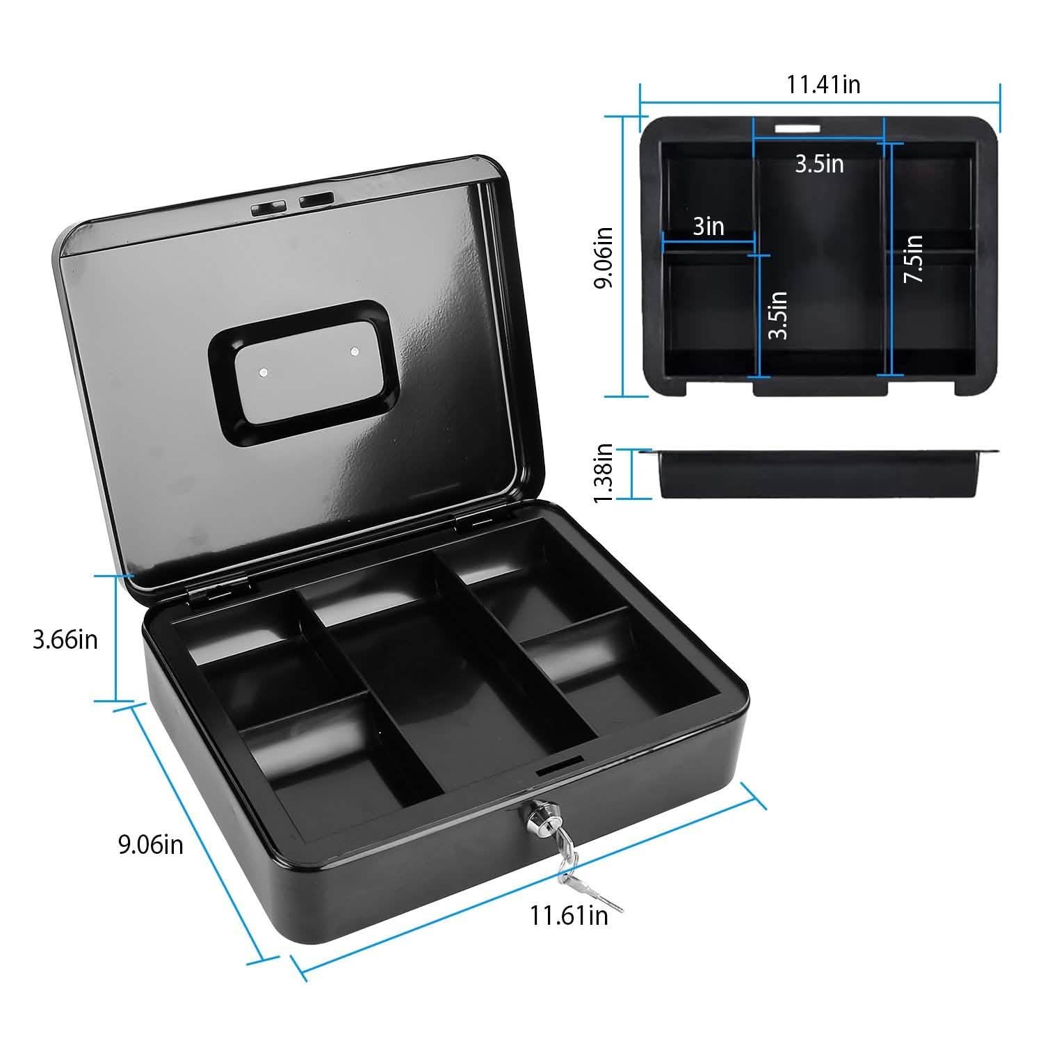 Steel Cash Box with Removable Tray Storage & Organization - Tophatter Daily Deals