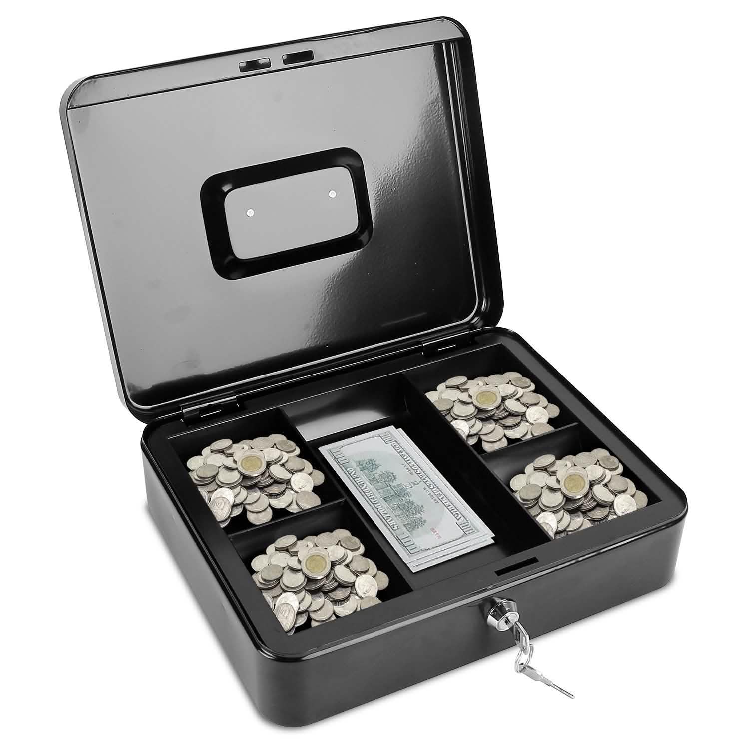Steel Cash Box with Removable Tray Storage & Organization - Tophatter Daily Deals