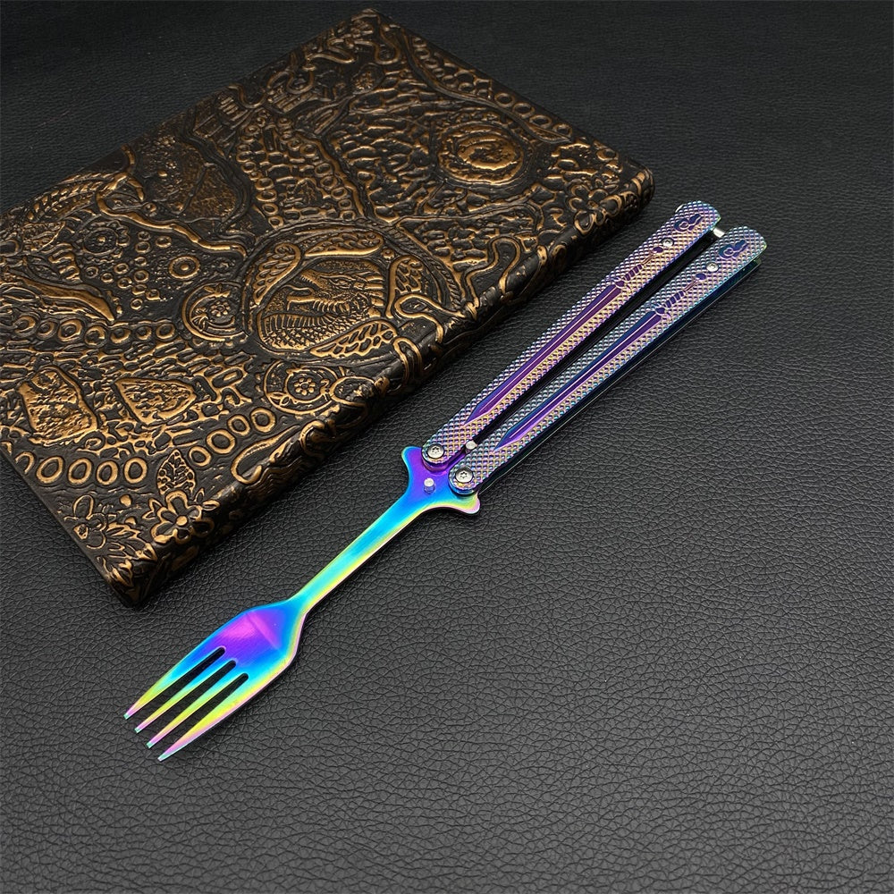 Stainless Steel Rainbow Fork Spoon Balisong Butterfly Trainer - Tophatter Daily Deals