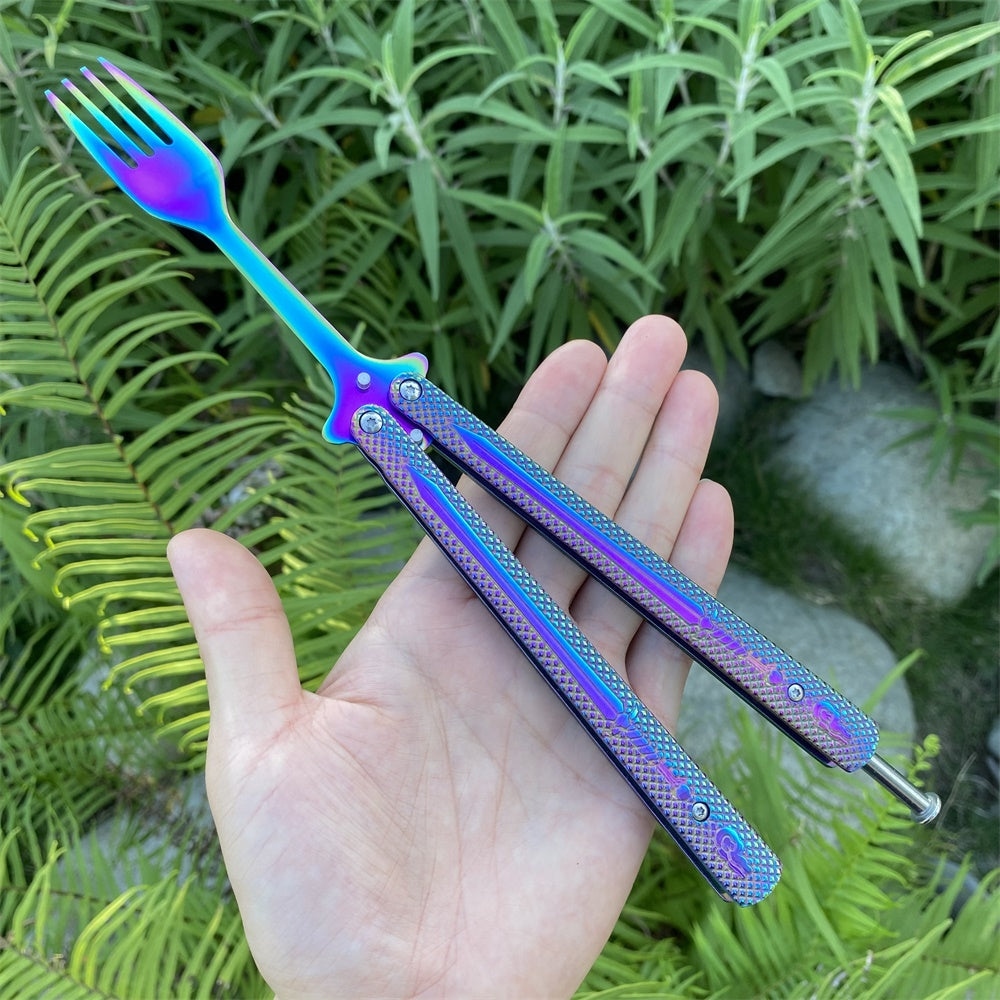 Stainless Steel Rainbow Fork Spoon Balisong Butterfly Trainer Fork Balisong - Tophatter Daily Deals