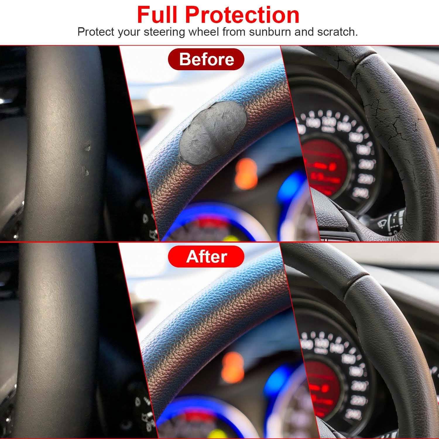 Steering Wheel Cover 14.5"- 15" Diameter Universal Fiber Leather Automotive - Tophatter Daily Deals