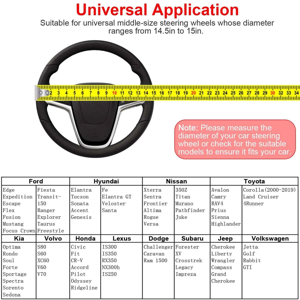 Steering Wheel Cover 14.5"- 15" Diameter Universal Fiber Leather Automotive - Tophatter Daily Deals