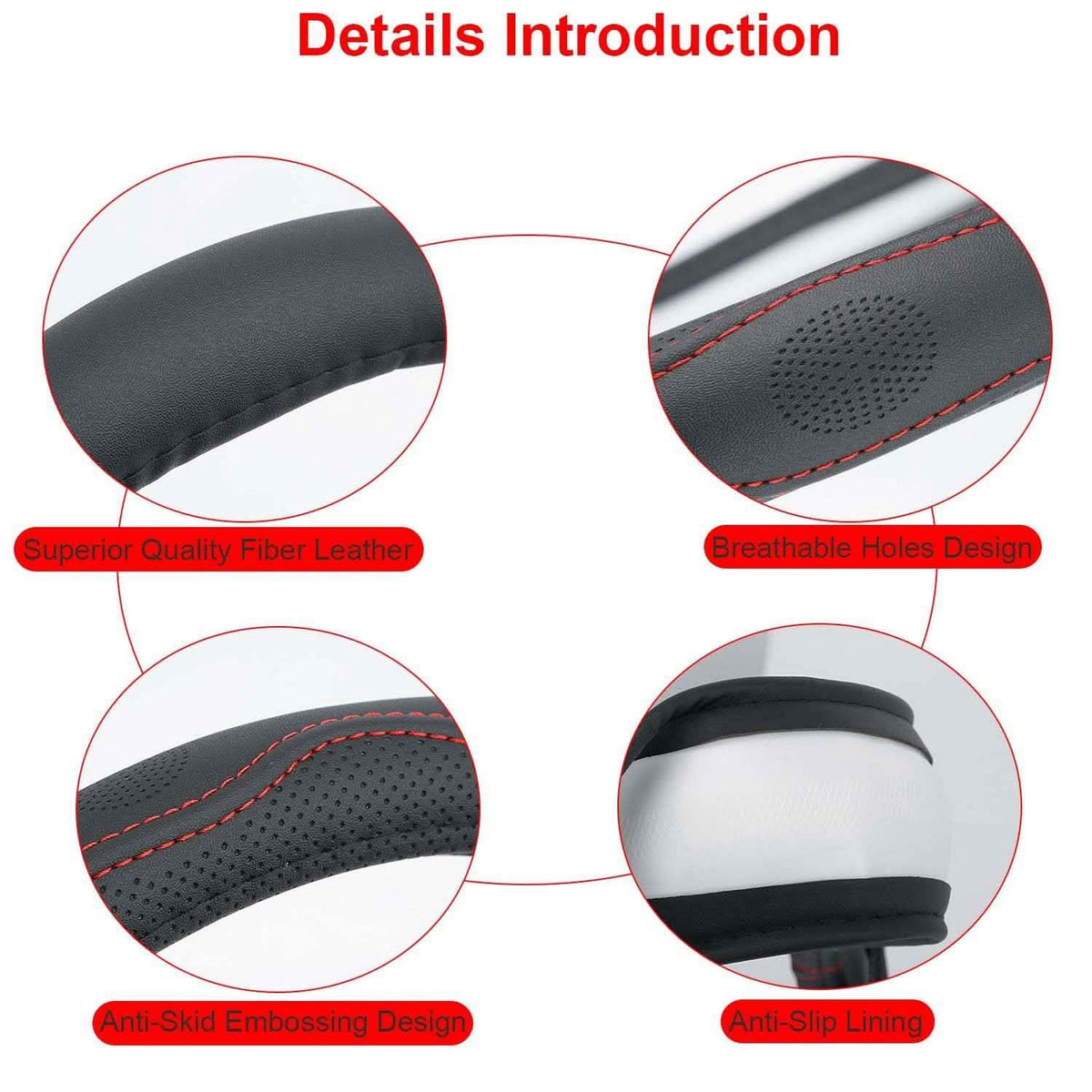 Steering Wheel Cover 14.5"- 15" Diameter Universal Fiber Leather Automotive - Tophatter Daily Deals