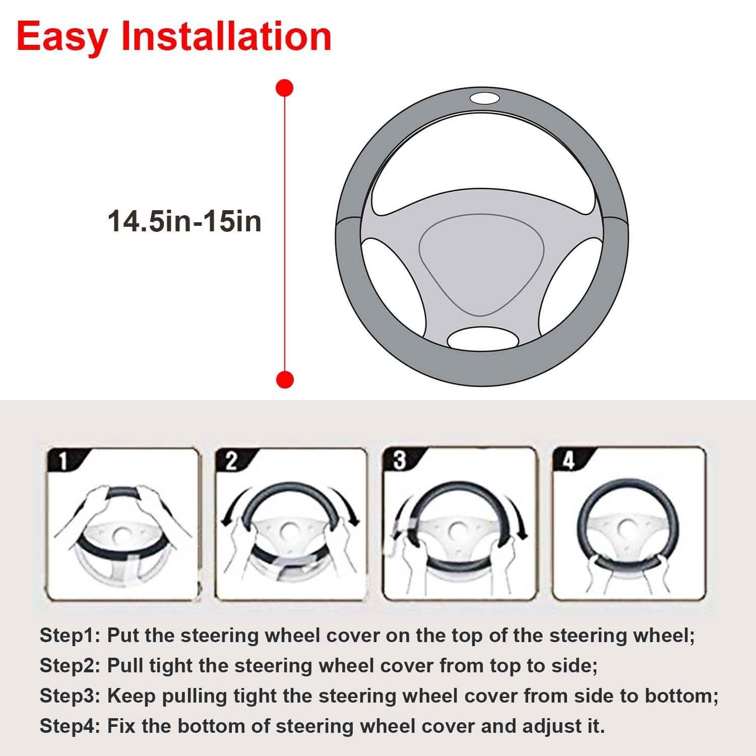 Steering Wheel Cover 14.5"- 15" Diameter Universal Fiber Leather Automotive - Tophatter Daily Deals
