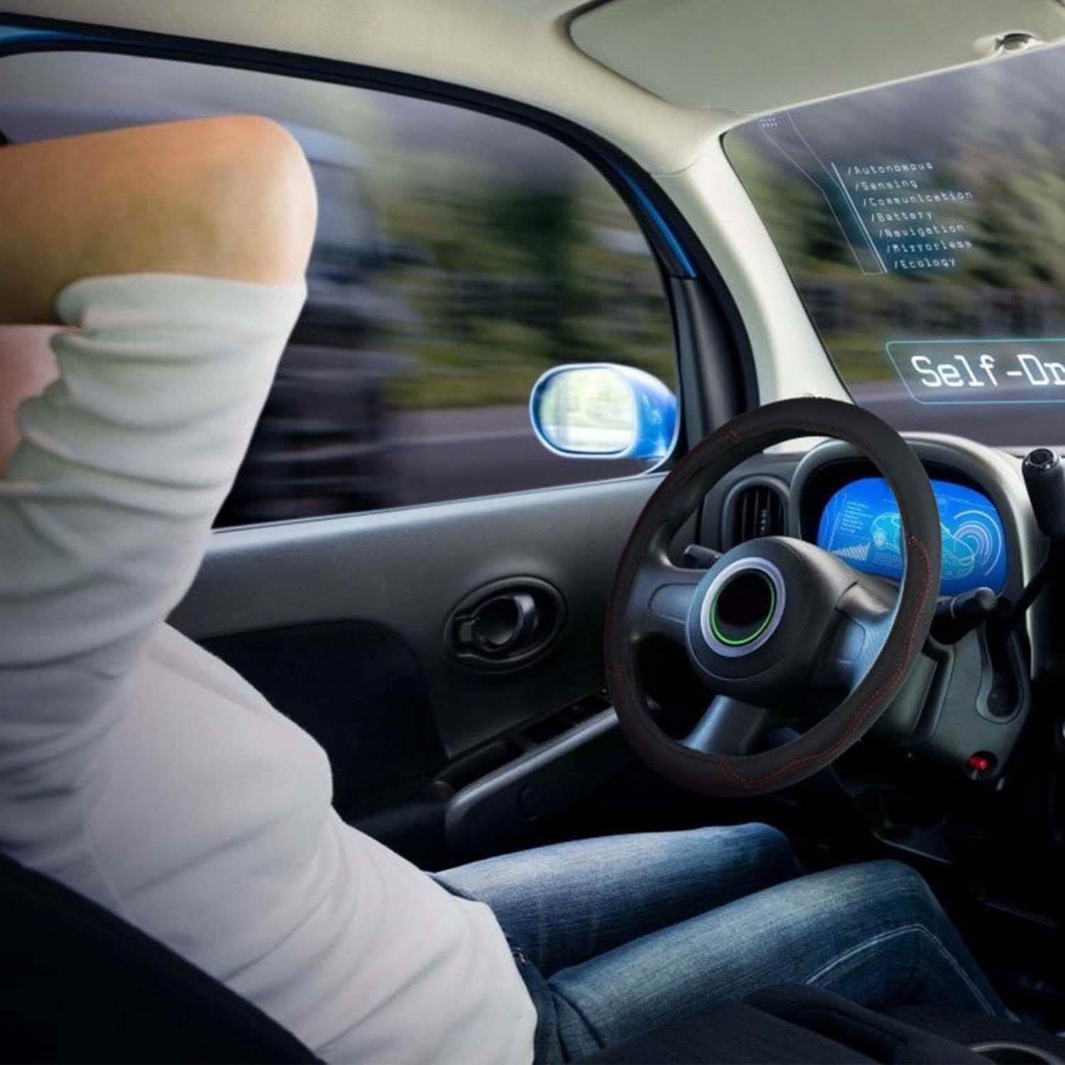 Steering Wheel Cover 14.5"- 15" Diameter Universal Fiber Leather Automotive - Tophatter Daily Deals