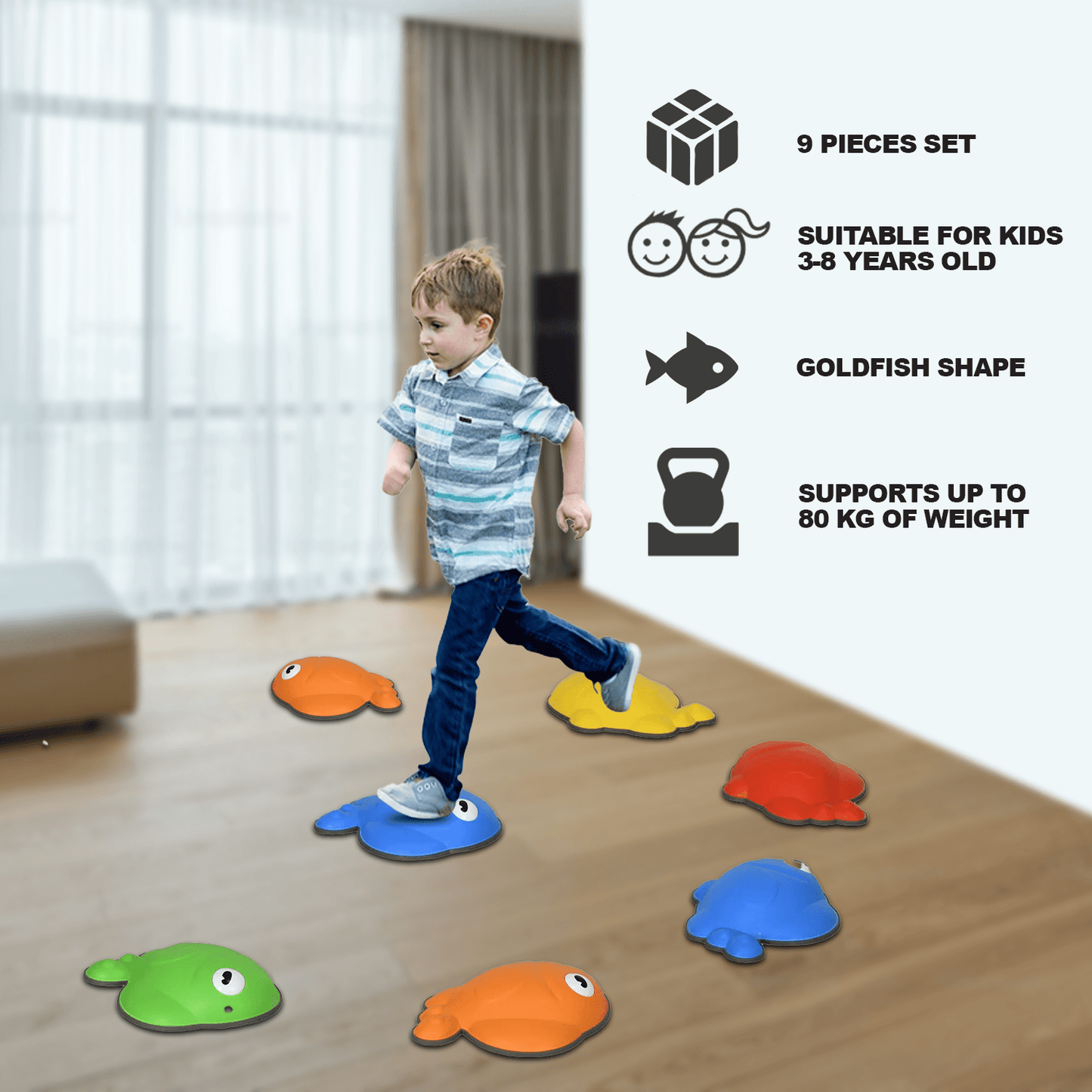 Balance Stepping Stones - 9 Piece Non-Slip Balance Sensory Toy Set For Kids | Indoor & Outdoor Gift Baby & Toddler - Tophatter Daily Deals