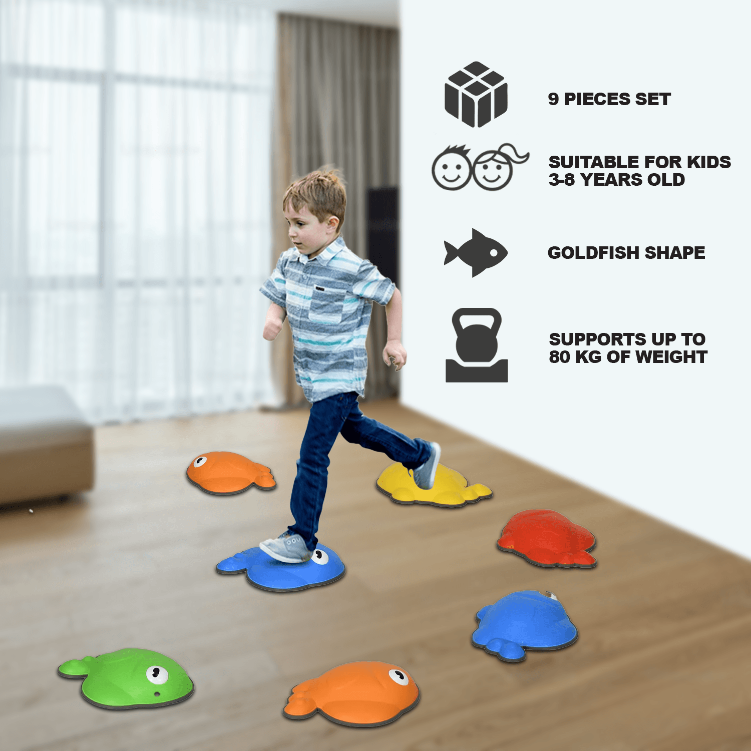 Balance Stepping Stones - 9 Piece Non-Slip Balance Sensory Toy Set For Kids | Indoor & Outdoor Gift Baby & Toddler - Tophatter Daily Deals