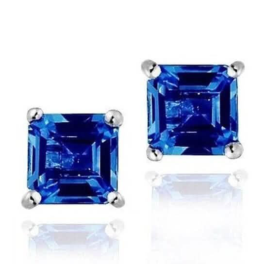 Sterling Silver 1.6 Created Sapphire Square Shape Stud Earring Earrings - Tophatter Daily Deals