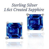 Sterling Silver 1.6 Created Sapphire Square Shape Stud Earring Earrings - Tophatter Daily Deals
