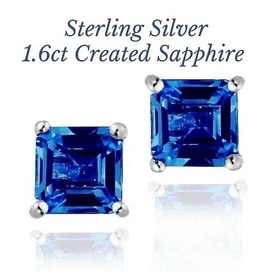 Sterling Silver 1.6 Created Sapphire Square Shape Stud Earring Earrings - Tophatter Daily Deals