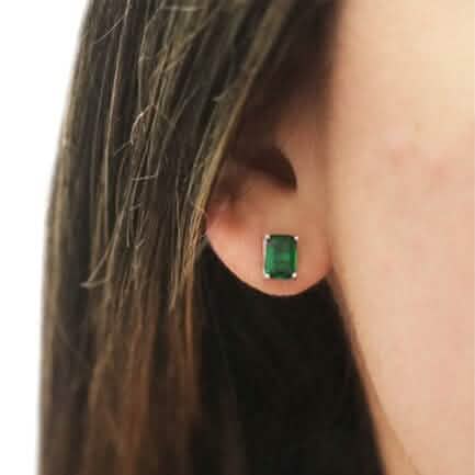 Sterling Silver 2.00 CTTW Emerald Cut Green Emerald Stud Earrings Earrings - Tophatter Daily Deals