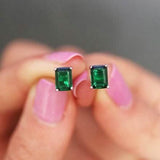 Sterling Silver 2.00 CTTW Emerald Cut Green Emerald Stud Earrings Earrings - Tophatter Daily Deals