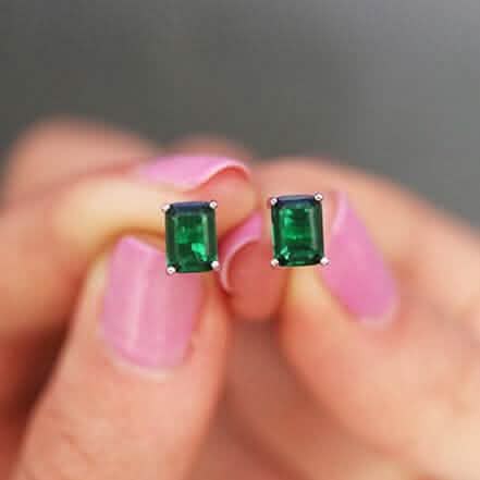 Sterling Silver 2.00 CTTW Emerald Cut Green Emerald Stud Earrings Earrings - Tophatter Daily Deals