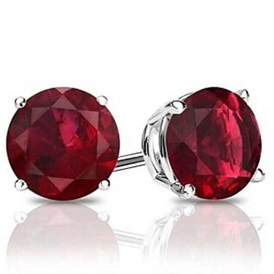 Sterling Silver 6mm Round Shaped Lab Ruby Gemstone Stud Earrings Earrings - Tophatter Daily Deals