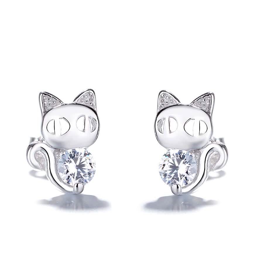 Sterling Silver Cat Earrings with Swarovski Crystals Earrings - Tophatter Daily Deals