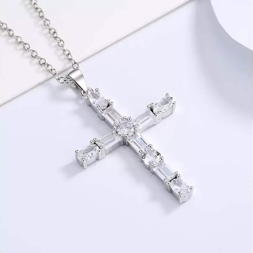 Sterling Silver Cross Pendant Necklace with Swarovski Crystal Necklaces - Tophatter Daily Deals