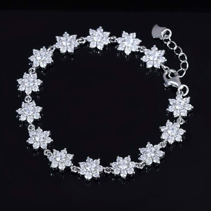 Sterling Silver Crystal Flower Tennis Bracelet Bracelets - Tophatter Daily Deals