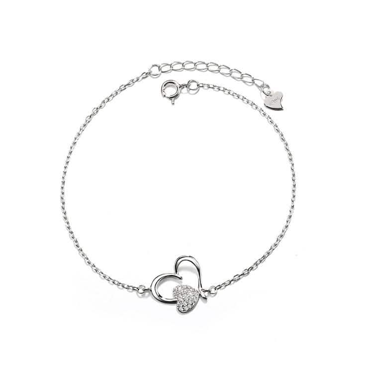 Sterling Silver Double Heart Anklet With Swarovski Crystals Bracelets - Tophatter Daily Deals