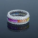 Sterling Silver Emerald Cut Rainbow Prong Eternity Band 9 Rings - Tophatter Daily Deals
