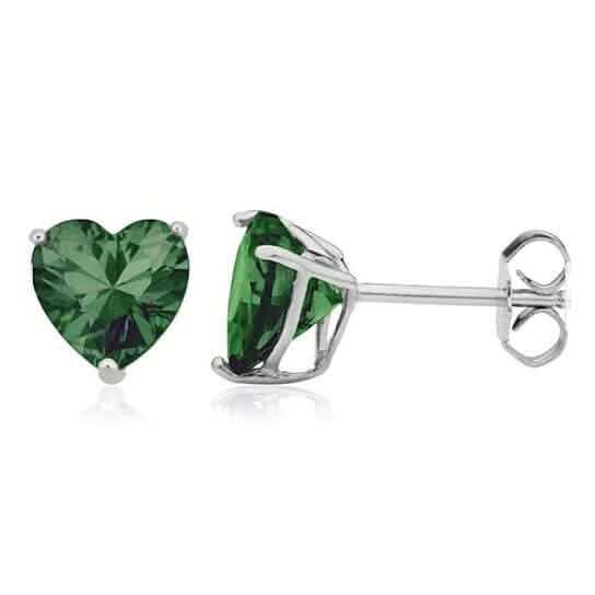 Sterling Silver Filled High Polish Finish Green Heart Shaped Stud Earrings 925 Sterling Silver 7mm Earrings - Tophatter Daily Deals