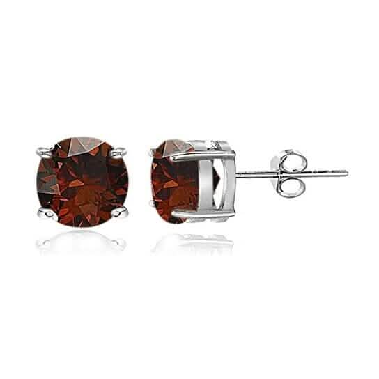 Sterling Silver Garnet 6mm Round Stud Earrings Earrings - Tophatter Daily Deals