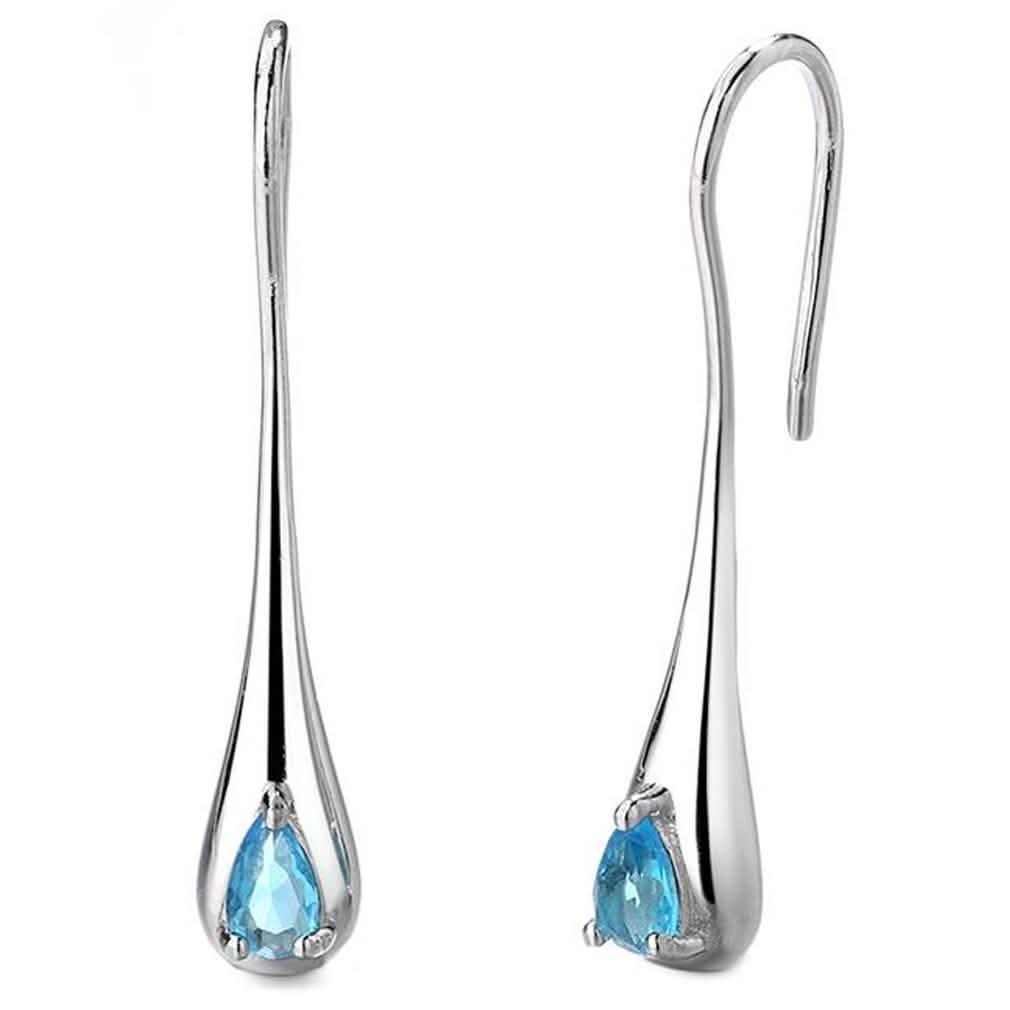 Sterling Silver Gemstone Water Drop Earrings Aquamarine Earrings - Tophatter Daily Deals