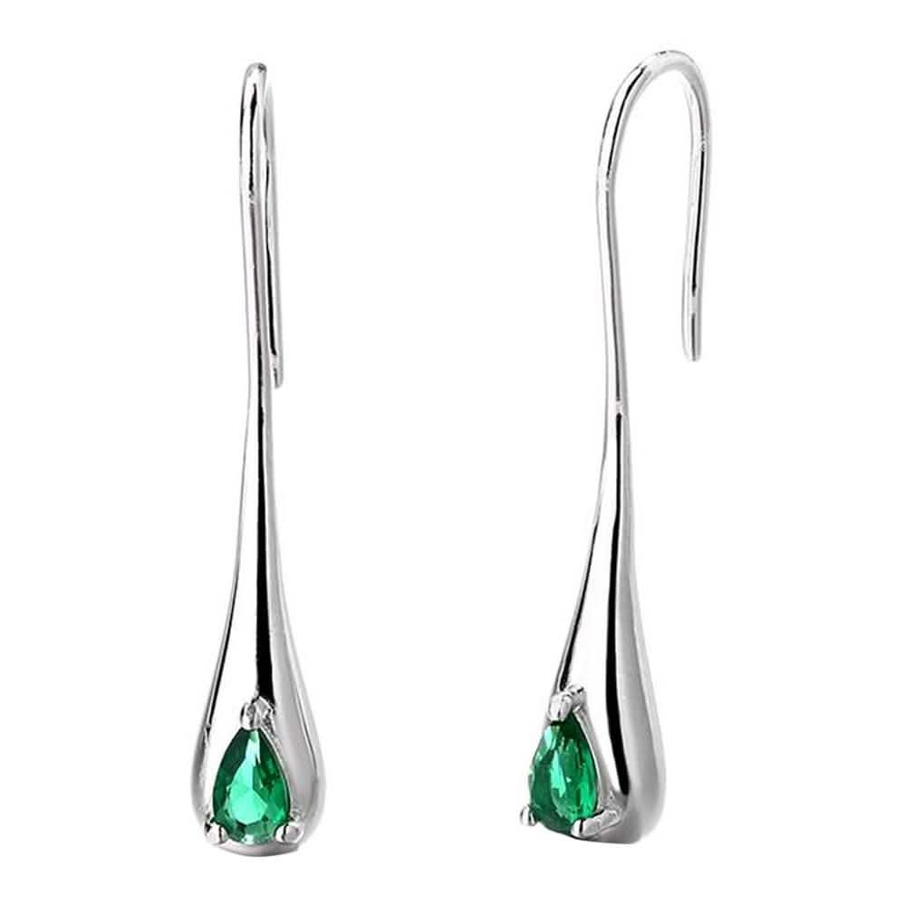 Sterling Silver Gemstone Water Drop Earrings Emerald Green Earrings - Tophatter Daily Deals