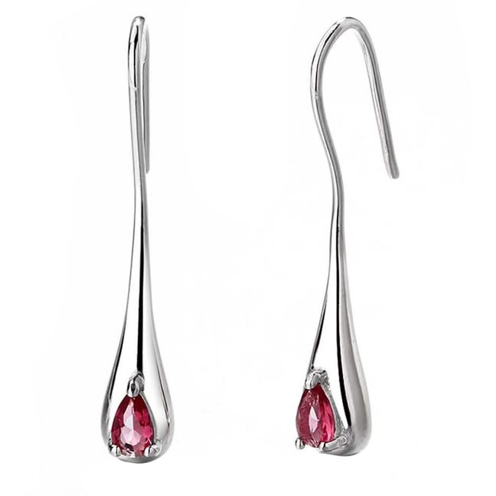Sterling Silver Gemstone Water Drop Earrings Ruby Red Earrings - Tophatter Daily Deals