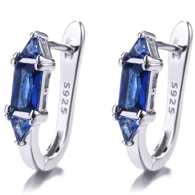 Sterling Silver Huggie with Swarovski Crystals Blue Earrings - Tophatter Daily Deals