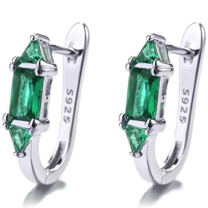Sterling Silver Huggie with Swarovski Crystals Green Earrings - Tophatter Daily Deals