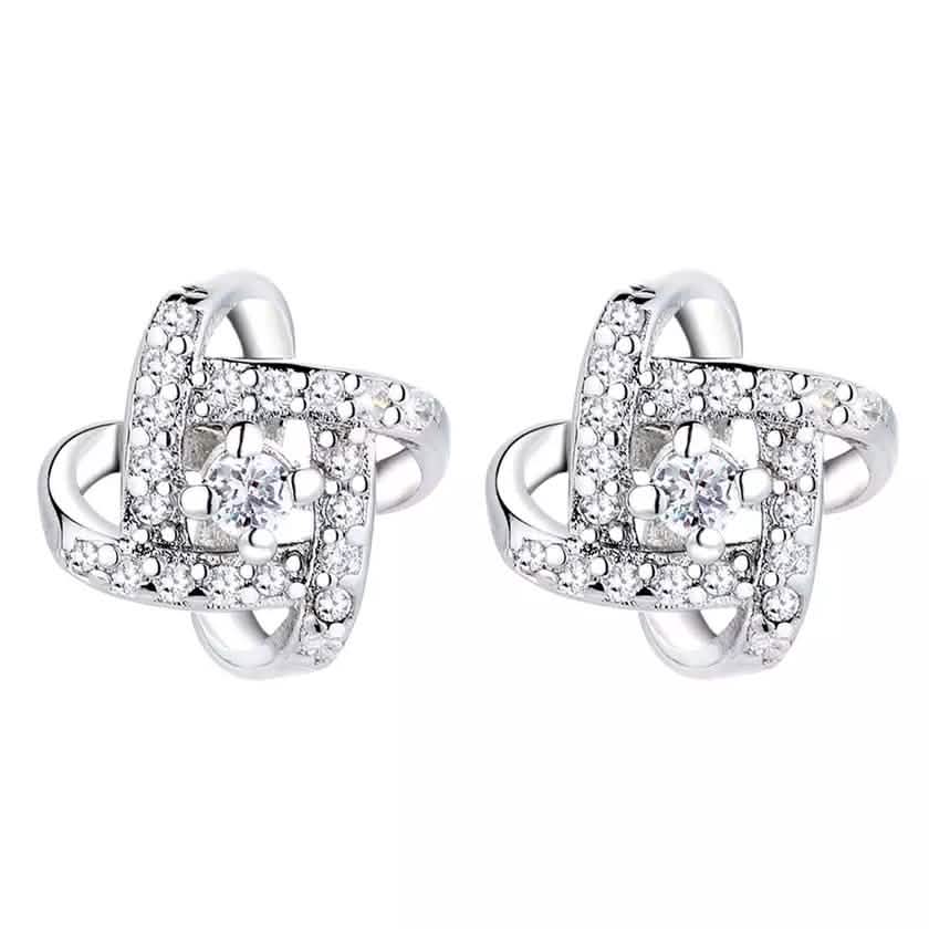 Sterling Silver Love Knot Stud Earrings with Swarovski Crystals Earrings - Tophatter Daily Deals