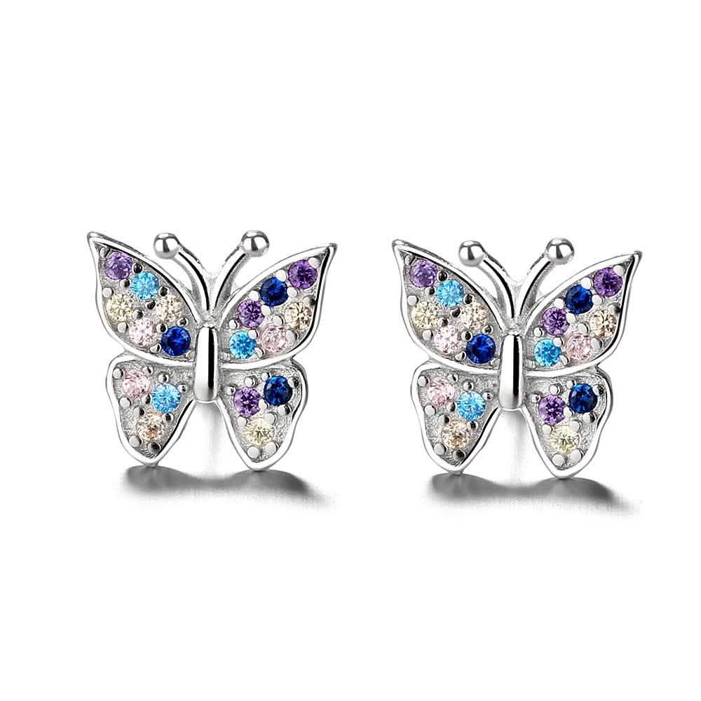 Sterling Silver Multi-Colored Swarvoski Crystal Butterfly Earring Earrings - Tophatter Daily Deals